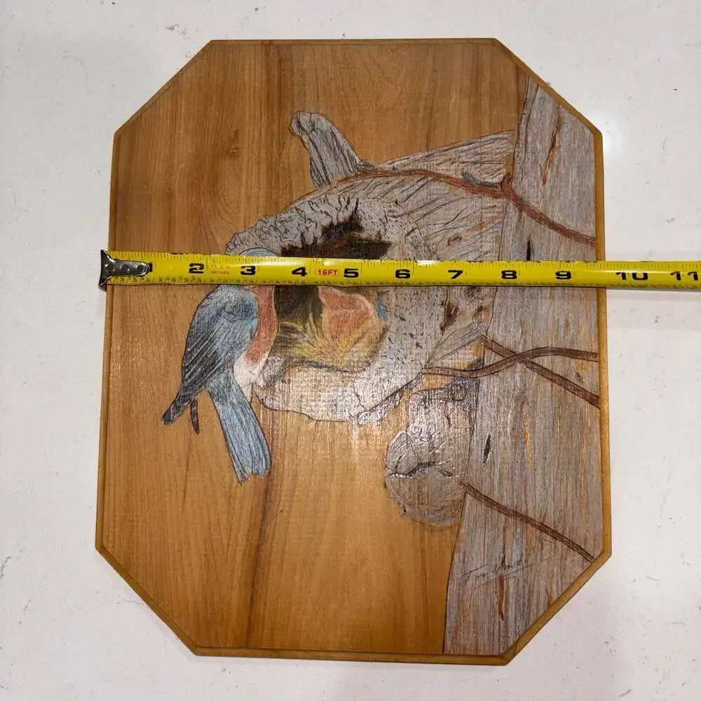 Tom Vandenbosch Handcrafted Bluebirds Wood Burned Pyrography Art Plaque - Picture 7 of 8